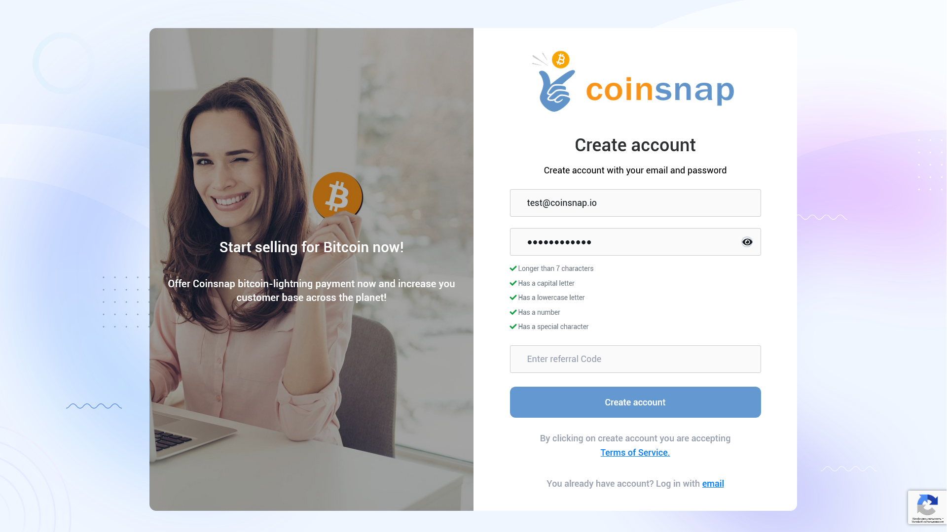 Registration in Coinsnap