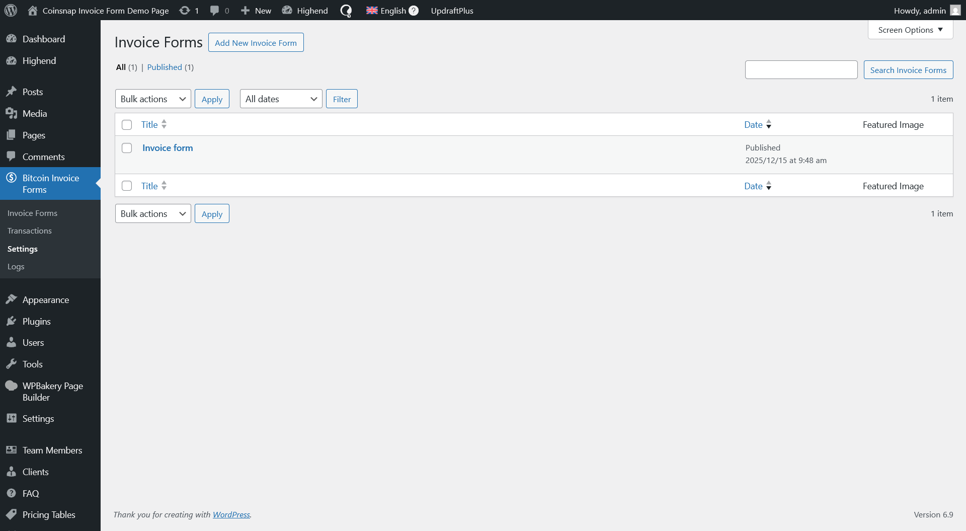 Bitcoin Invoice Forms list