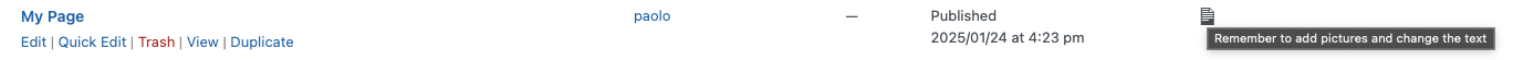 <strong>Post list view</strong>: See an icon for posts with notes directly in the admin list.