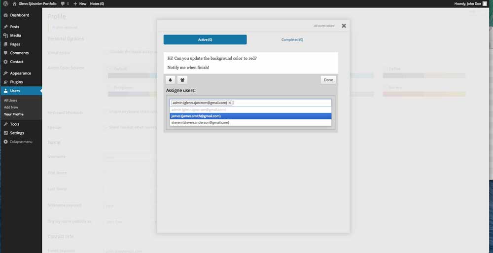 Creating first note and assigne admin, you can choose to assign multiple users.