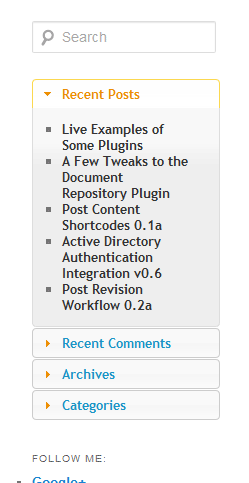 An accordion-style interface in the TwentyEleven WordPress theme's Main Sidebar, with the "UI Lightness" jQueryUI theme applied