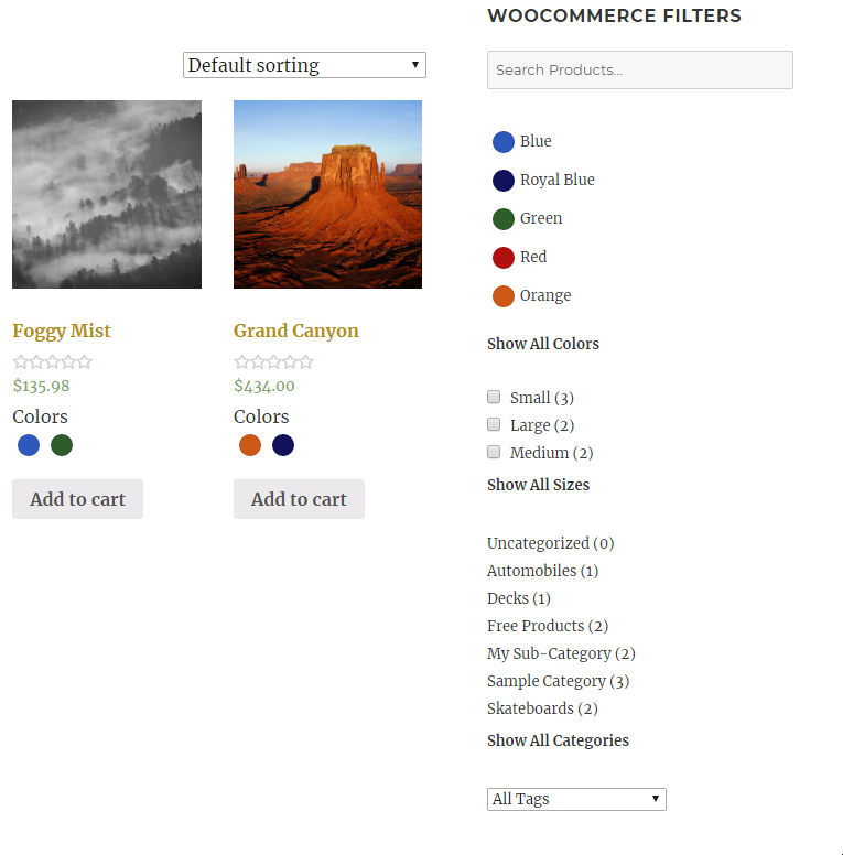 Close-up of WooCommerce filter widget