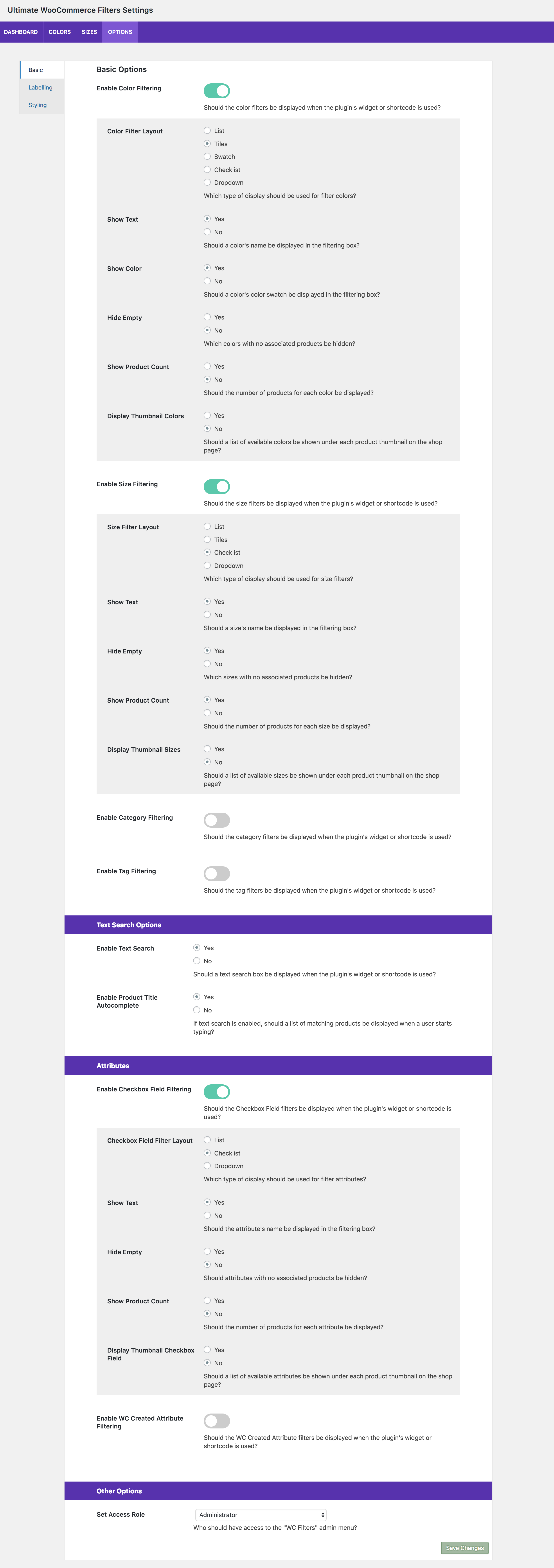 Options page in plugin admin