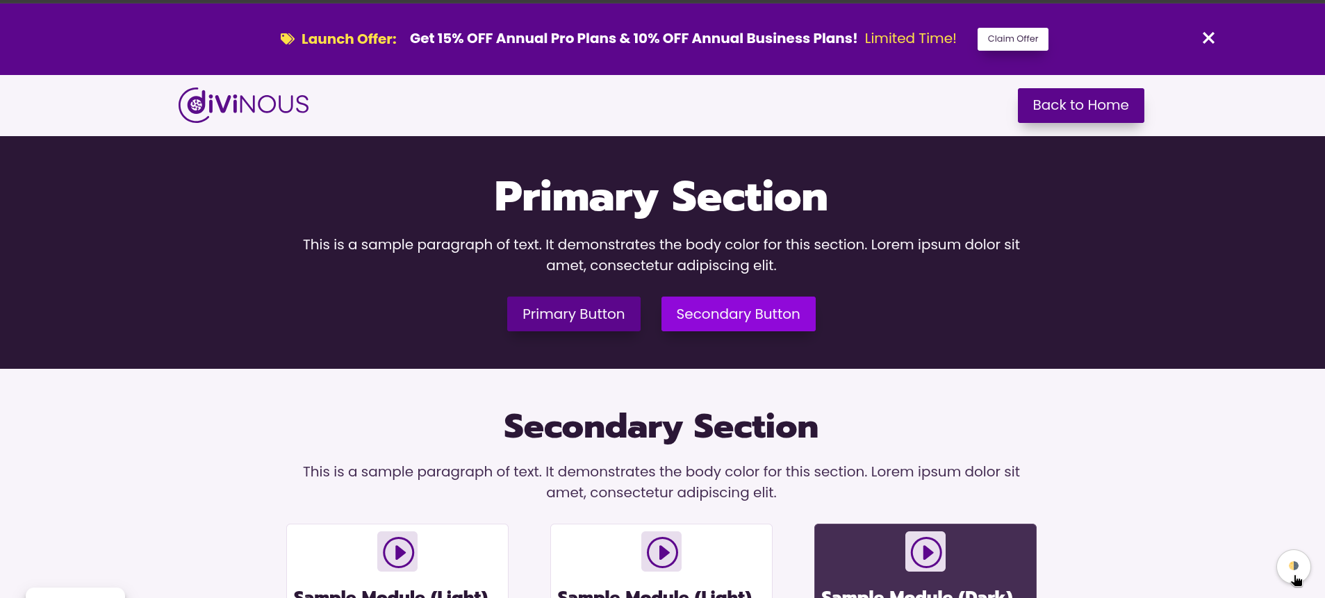 <p>(Premium) The front-end theme switcher (Light, Dark, Mixed modes) in action.</p>