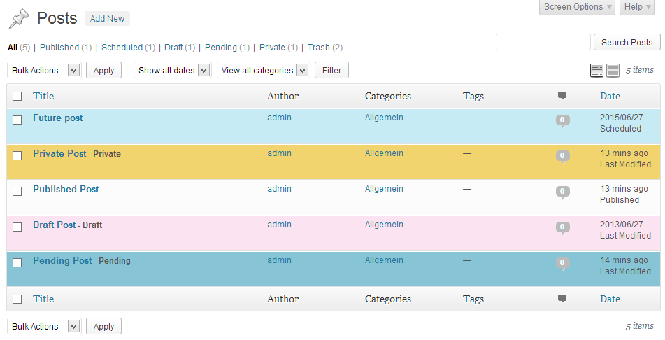 Colored rows by post status