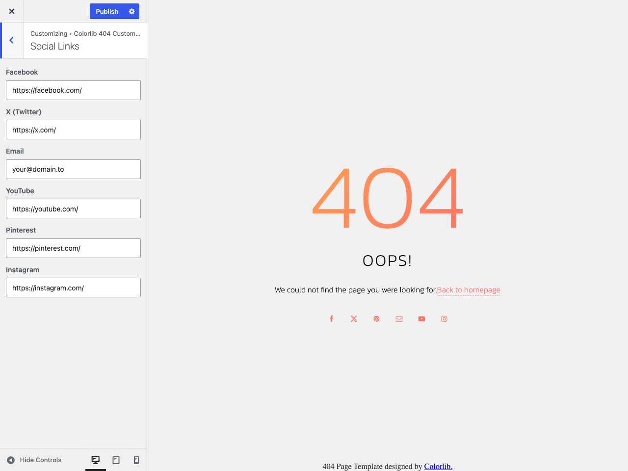 Add your social profiles. Icons are inline SVG, so nothing extra is downloaded.