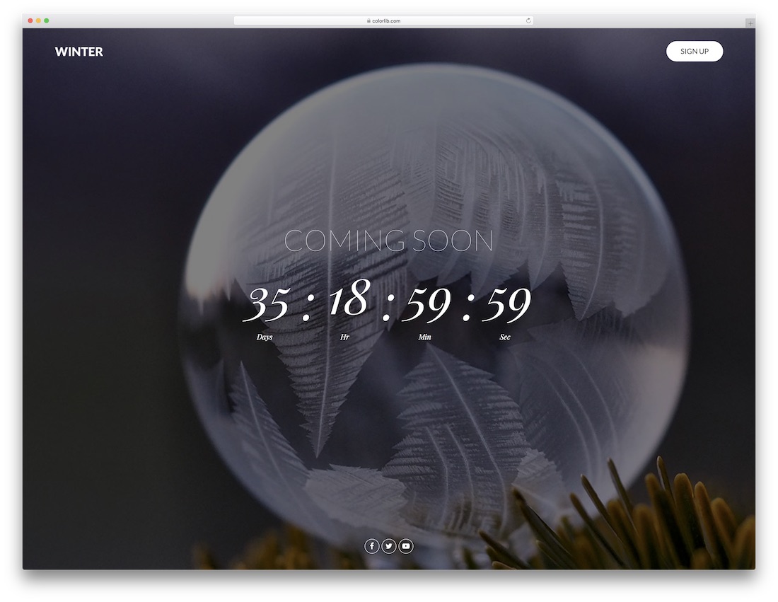 Template 11 — Dramatic full-screen background with elegant countdown timer and sign-up button
