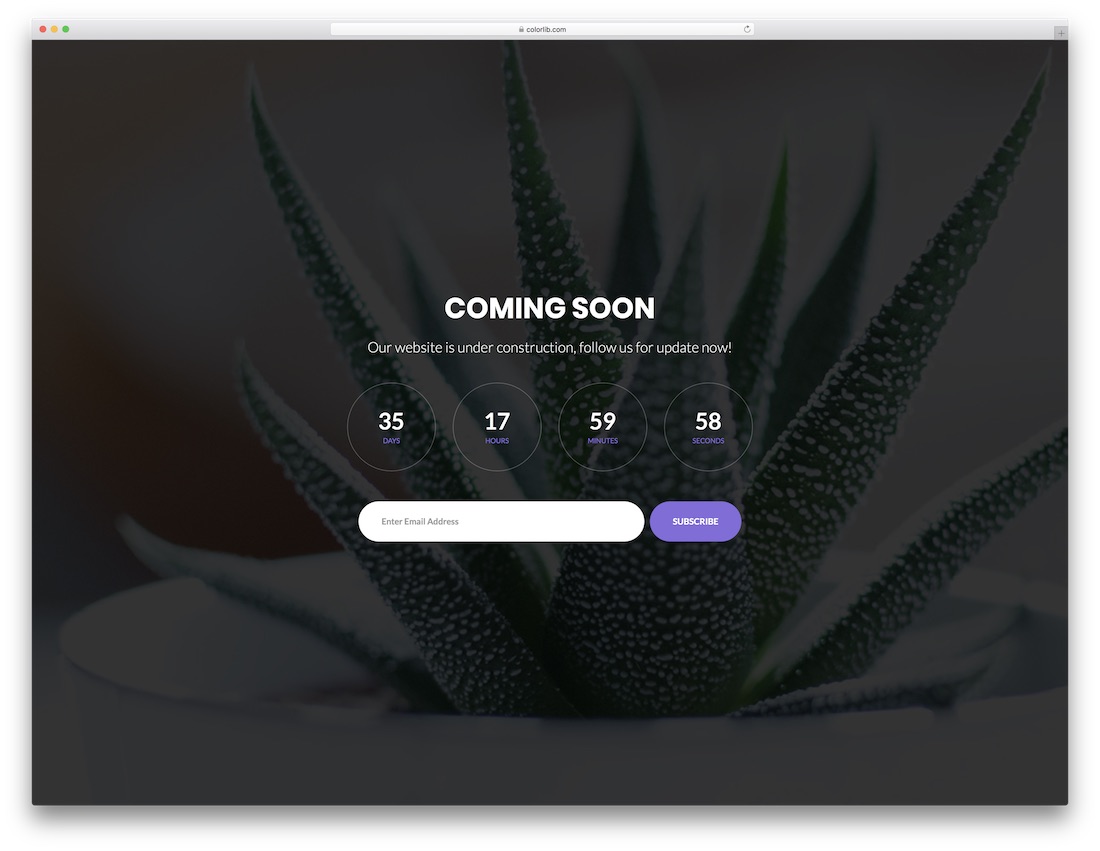 Template 2 — Full-screen background with centered countdown timer and email subscribe form