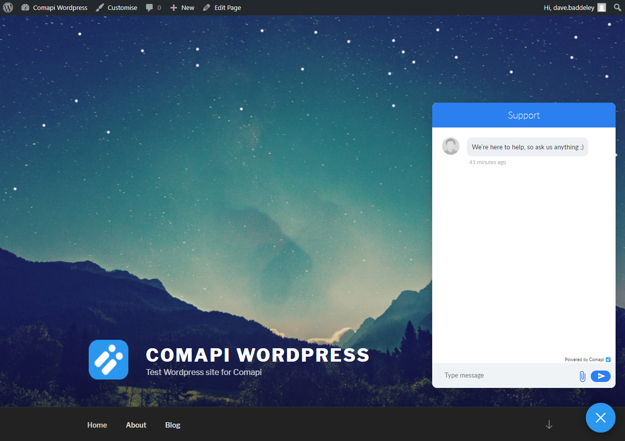 The Comapi webchat widget maximised