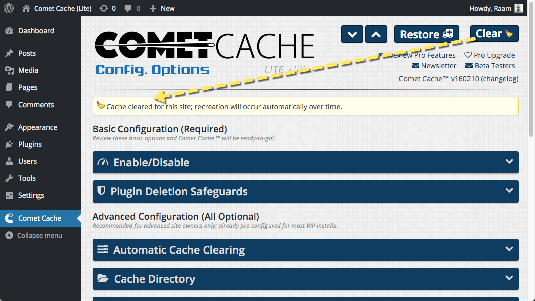 One-click Clear Cache button