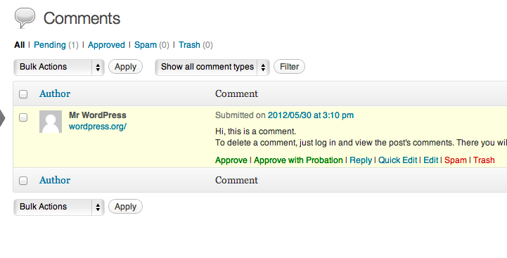 Two ways to approve a comment: 'Approve' and 'Approve with Probation'.