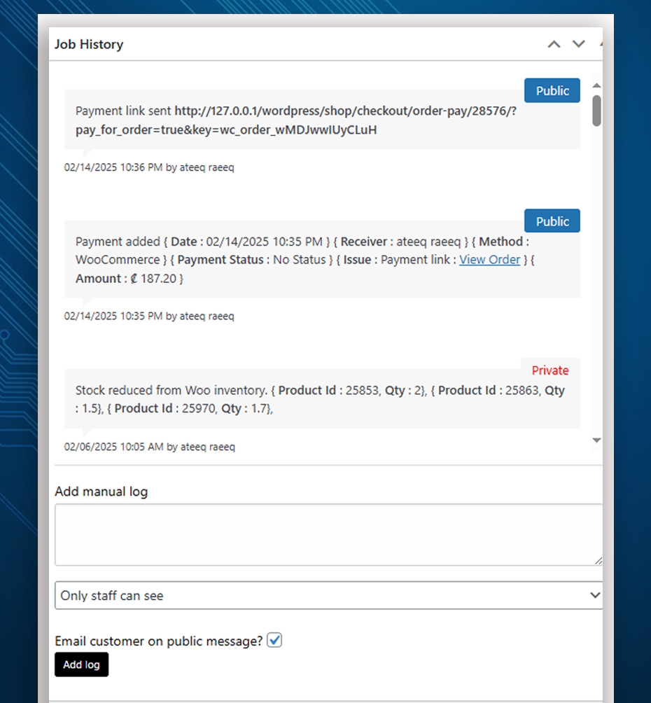 Job history log for transparency
