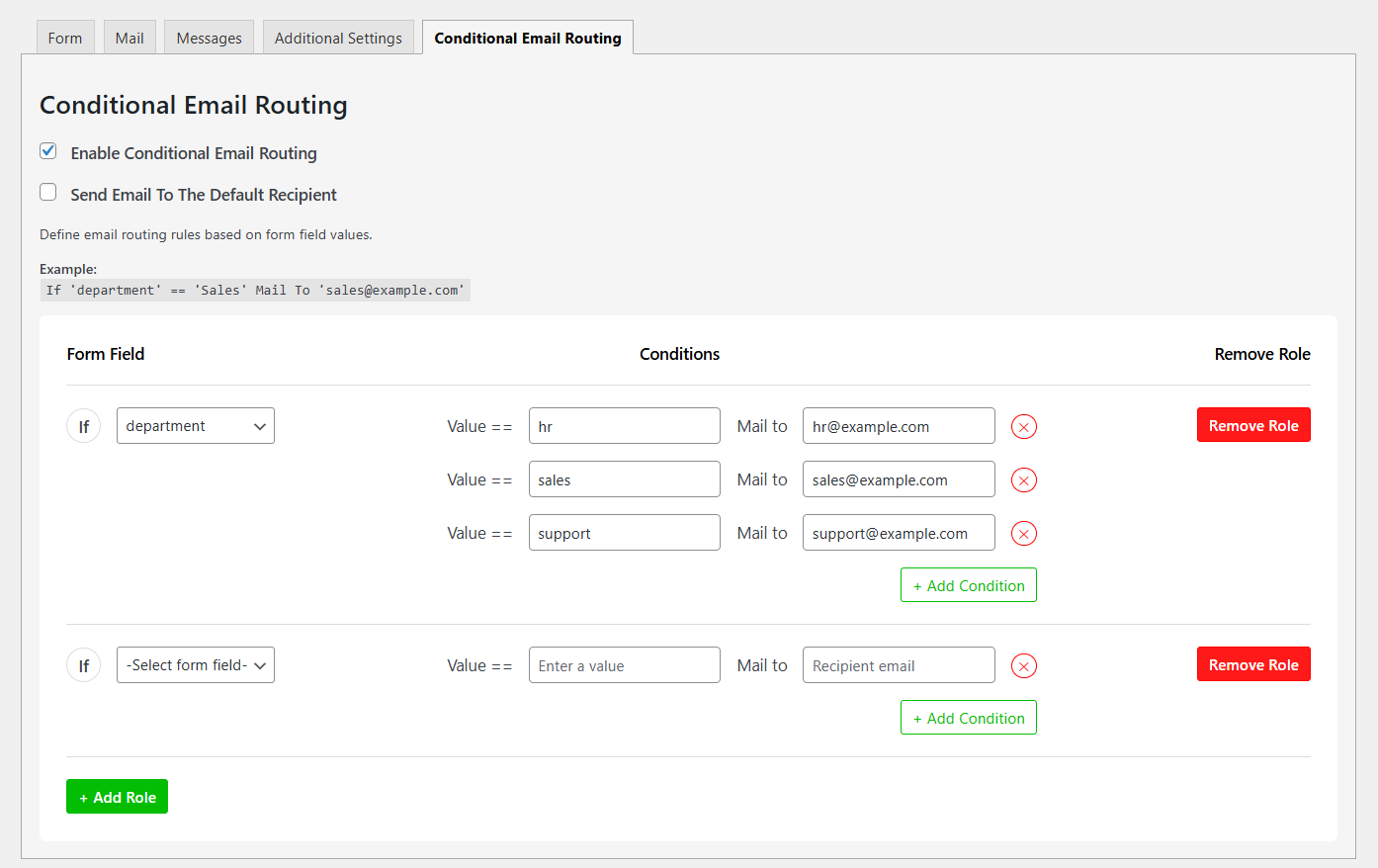 Conditional Email Routing Tab: Easily configure email routing conditions directly within the Contact Form 7 editor.