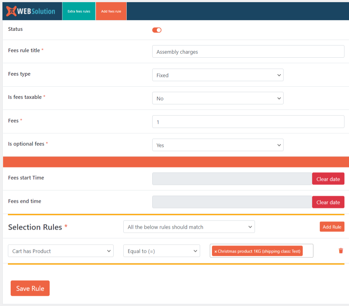 Conditional cart fee / Extra charge rule for WooCommerce extra fees