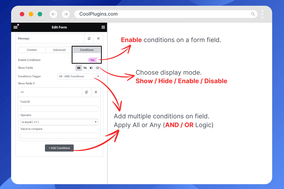 How to add conditional logic to an Elementor form.