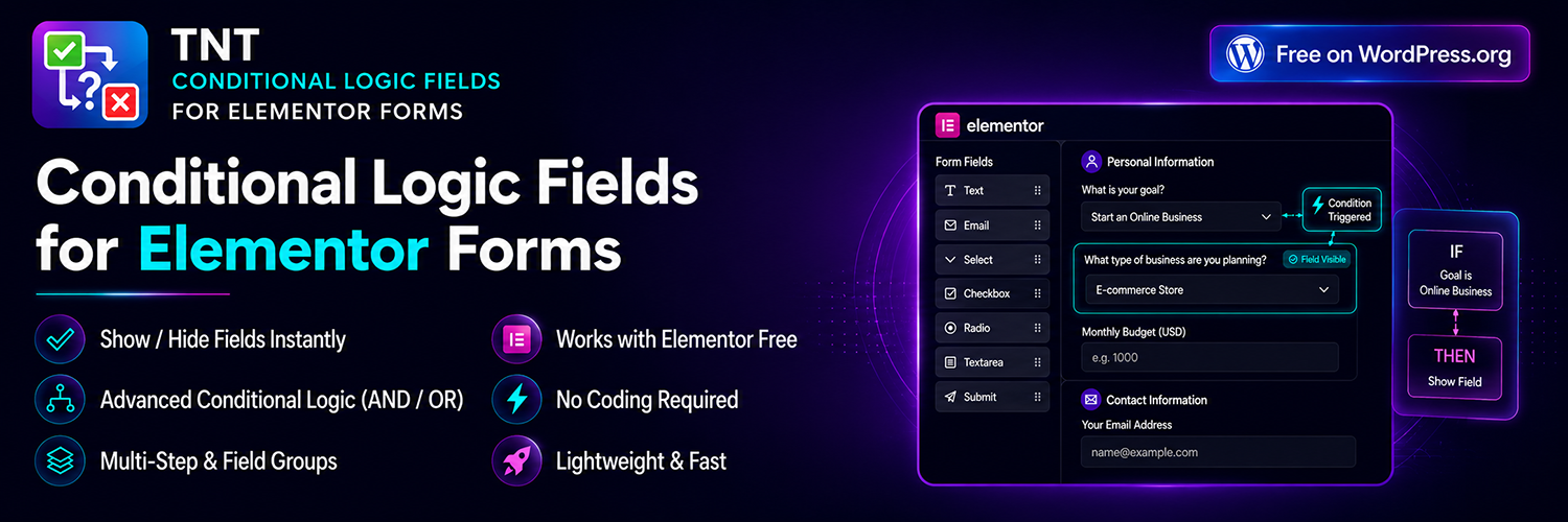 TNT Conditional Logic Fields for Elementor Forms