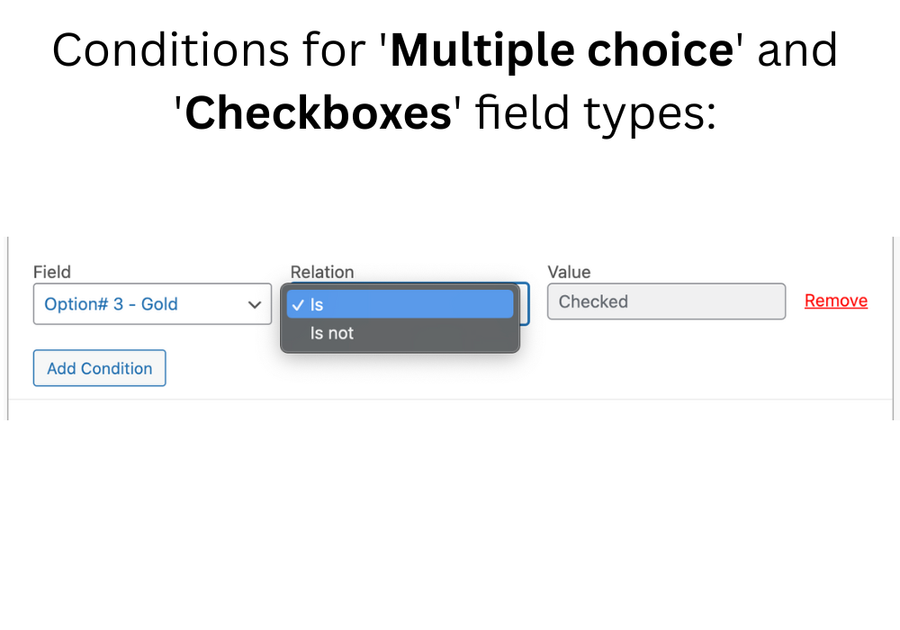 Condition types for Multiple choice and Checkboxes types of field