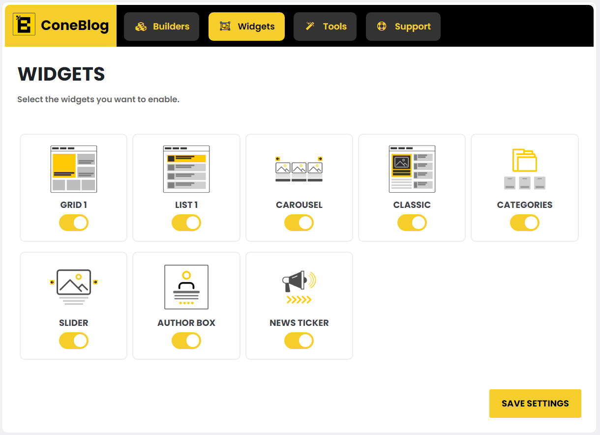 Admin Panel - Widgets Control