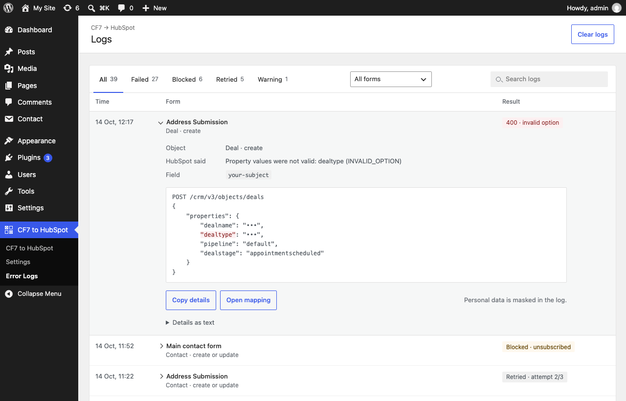 Connect CF7 to HubSpot