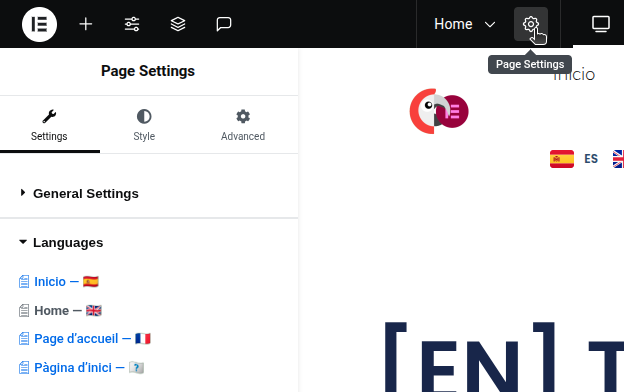Elementor Editor Top Bar translations integration