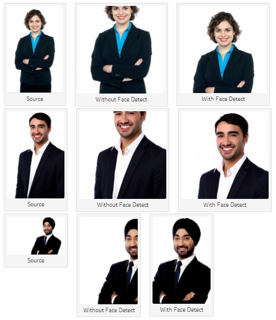 Examples showing Face Detection results on business portraits.