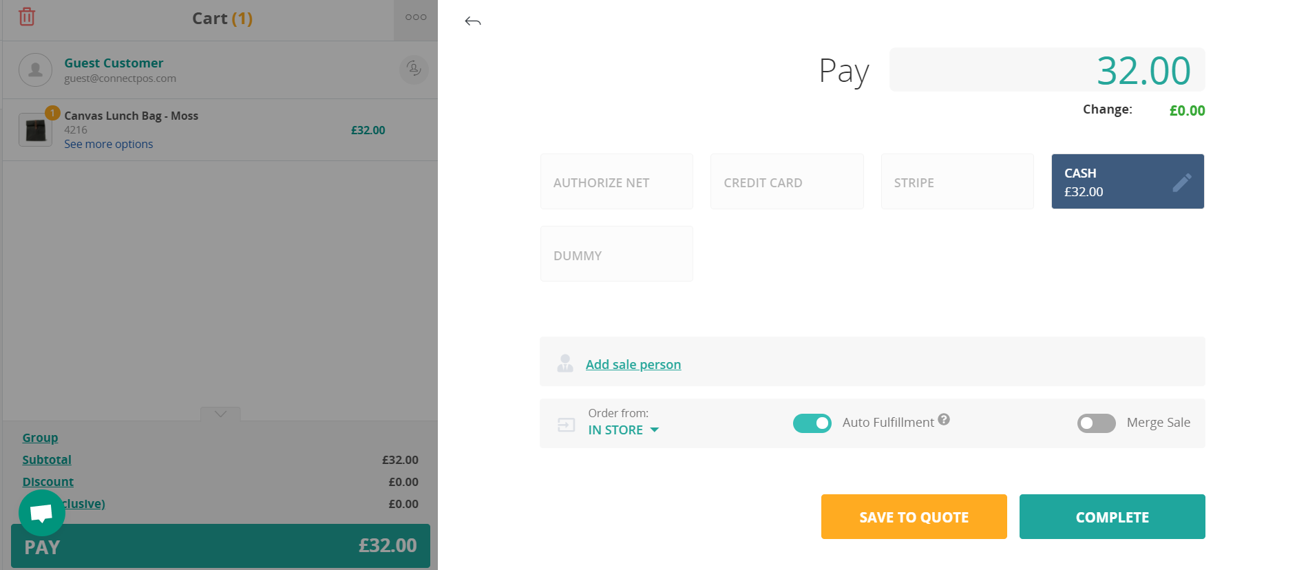 Choose payment methods when completing the transaction in the POS plugin