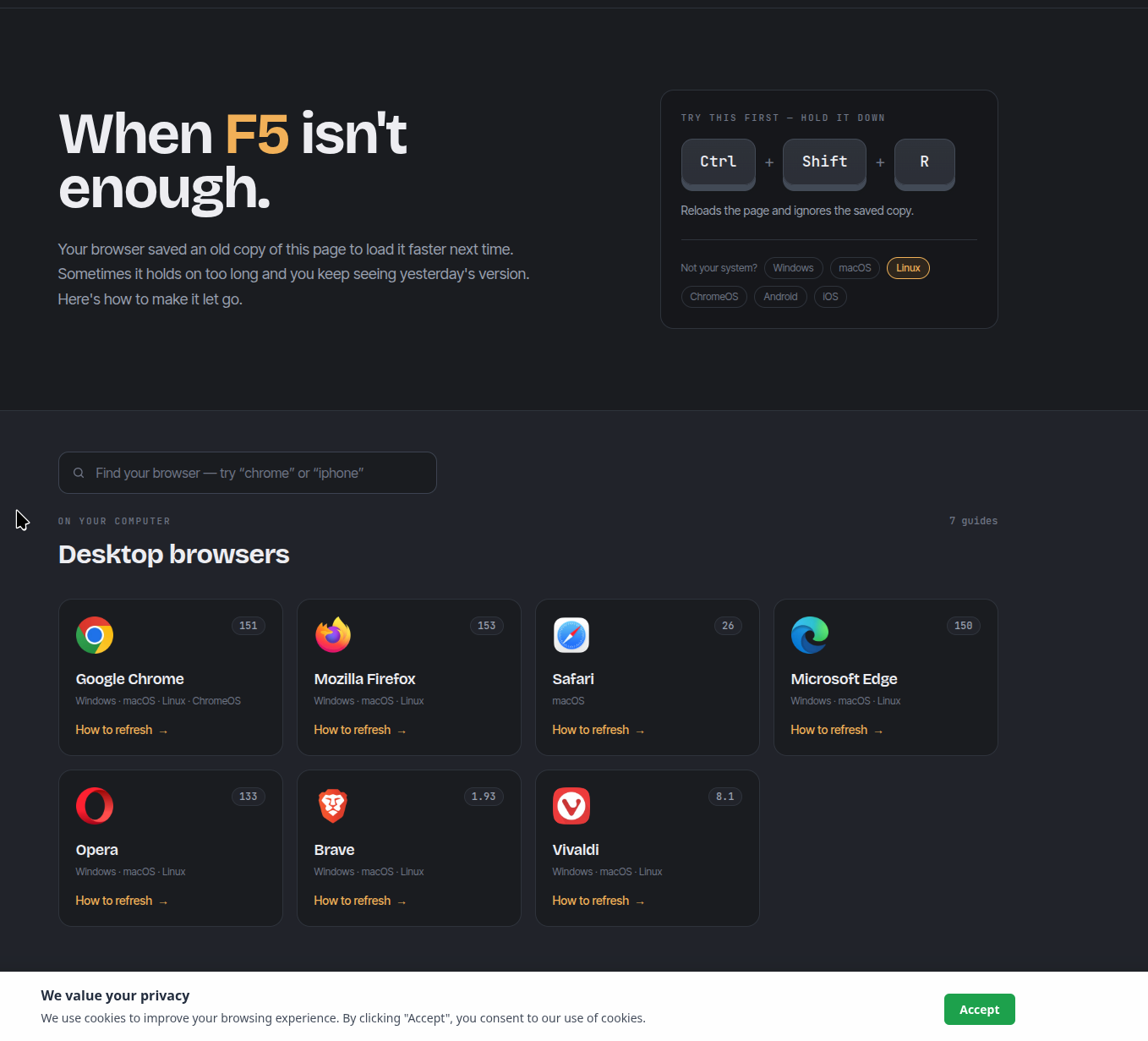 The consent banner in bottom-bar position with the default styling.