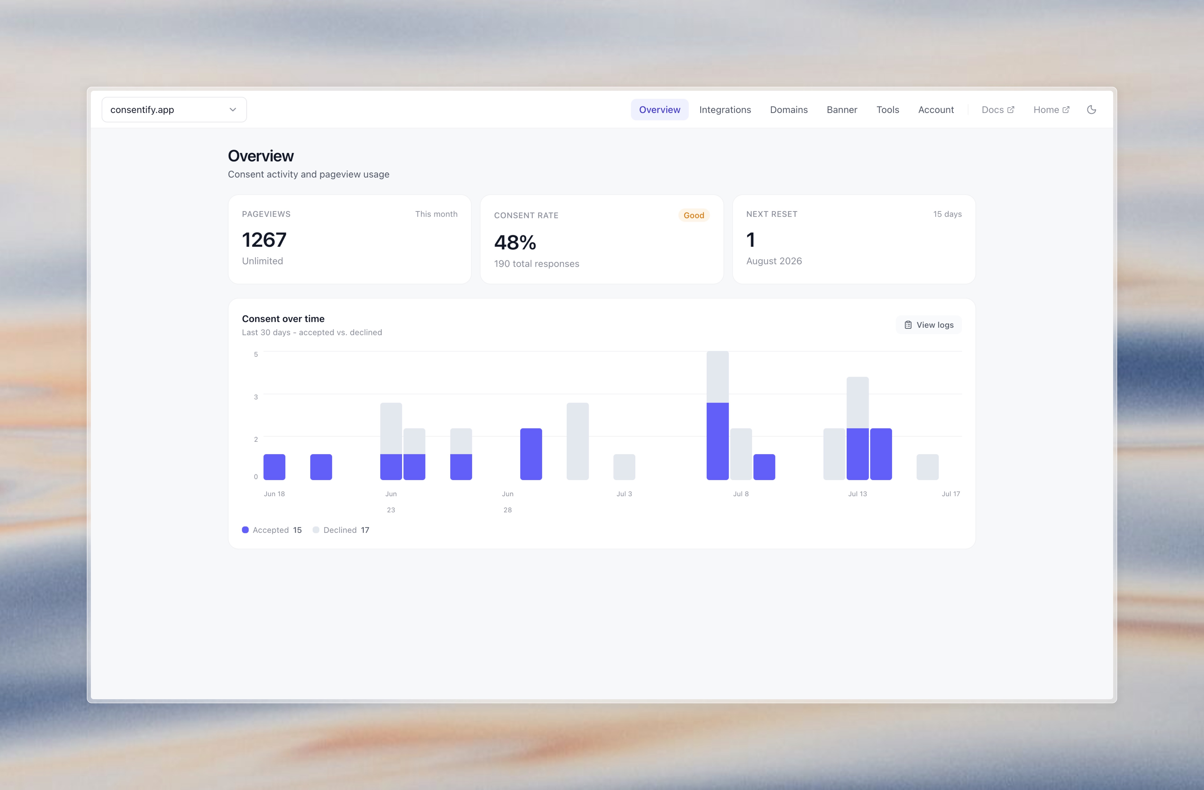 Pricing, free for one domain and per-domain pricing after that