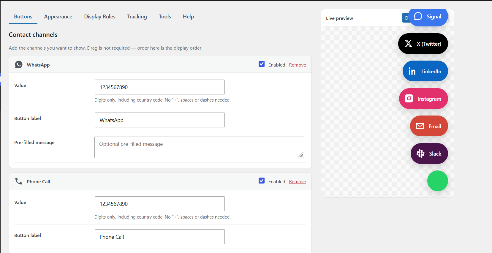 The floating multi-button widget on the frontend.