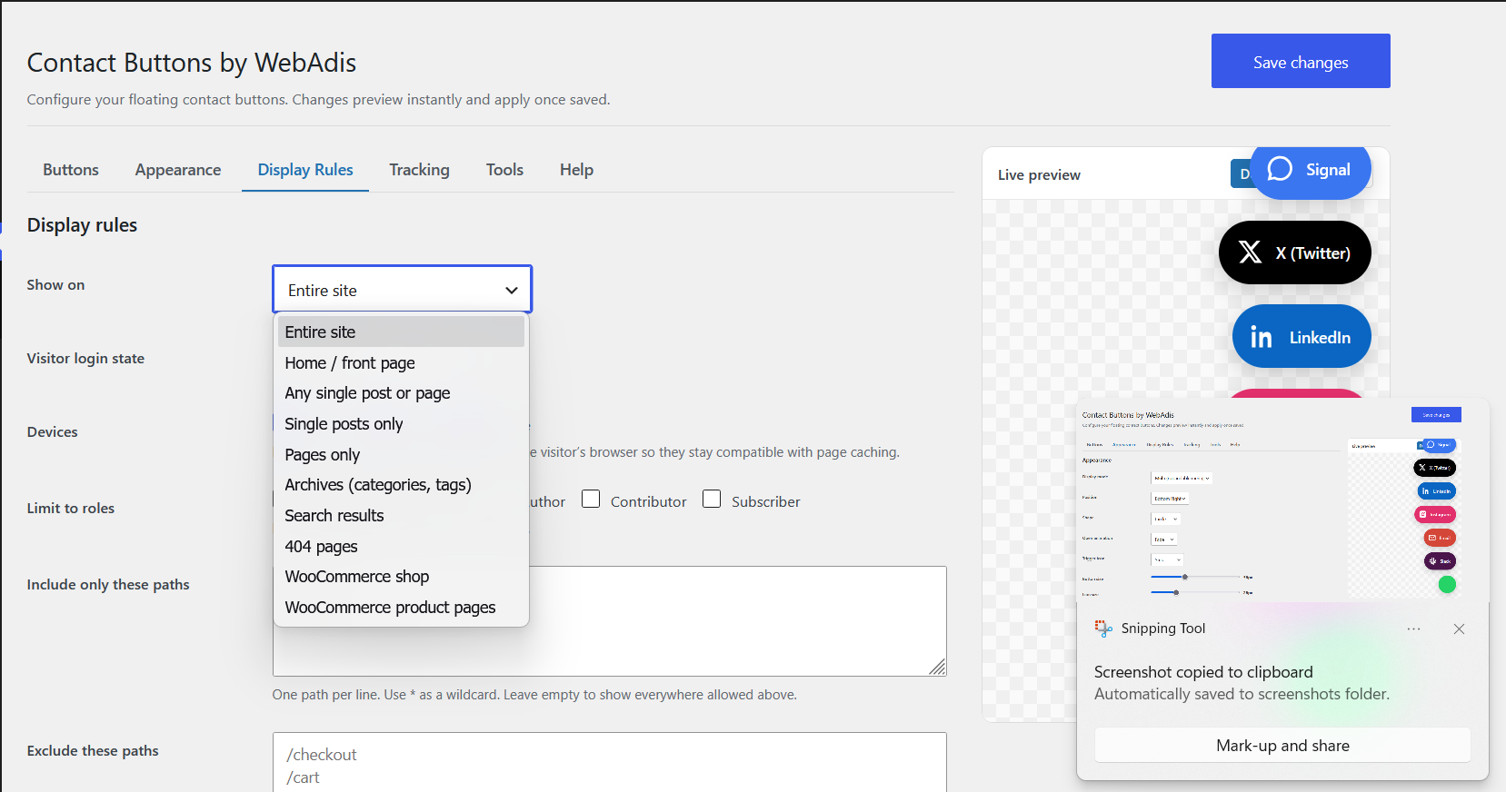 Display rules including device, role and schedule targeting.