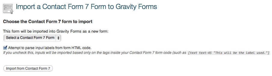 Contact Form 7 Gravity Forms Importer