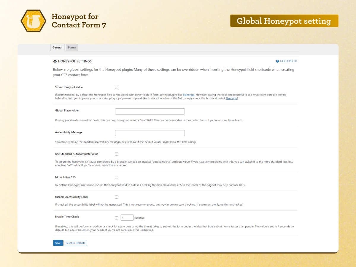 Global Honeypot settings