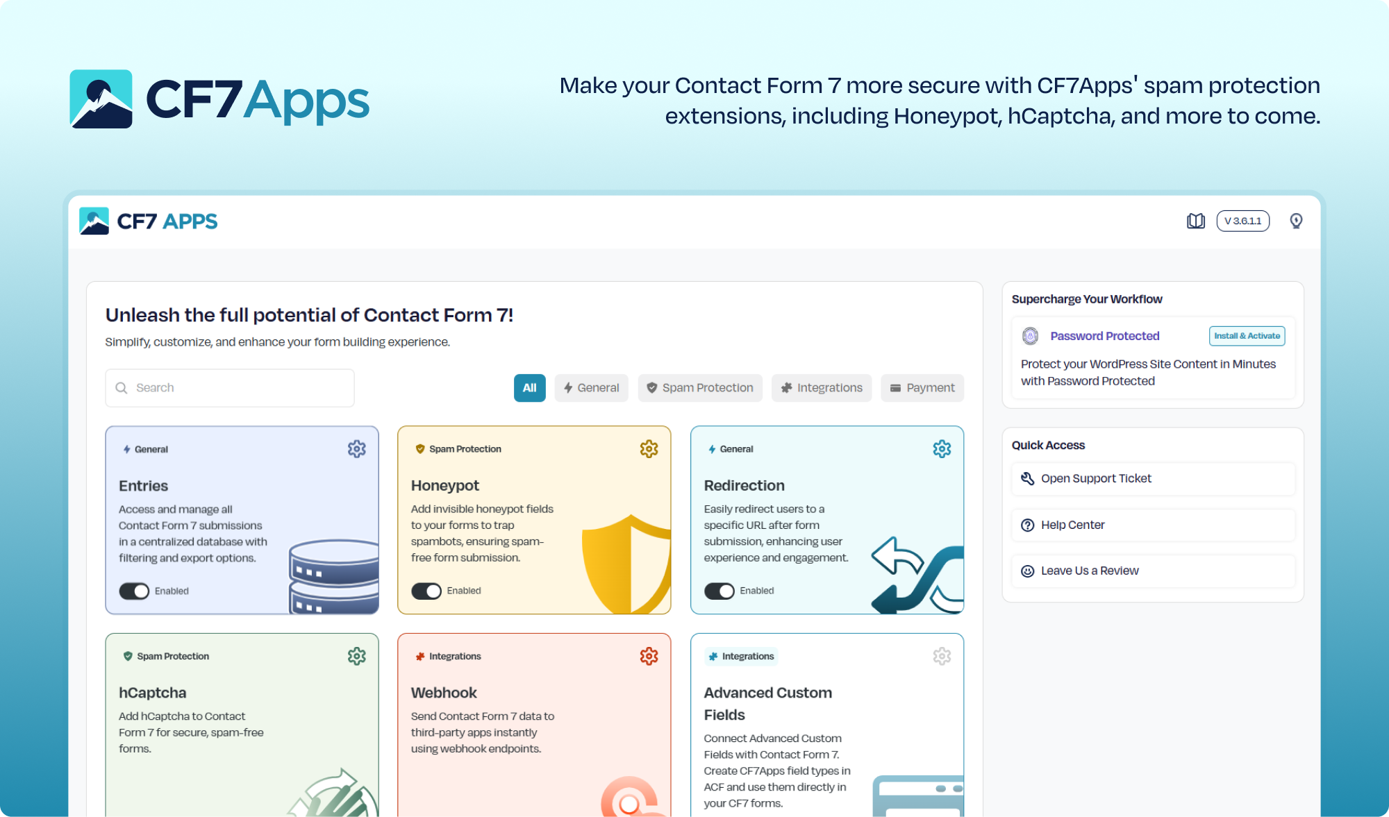 CF7 Apps Dashboard.