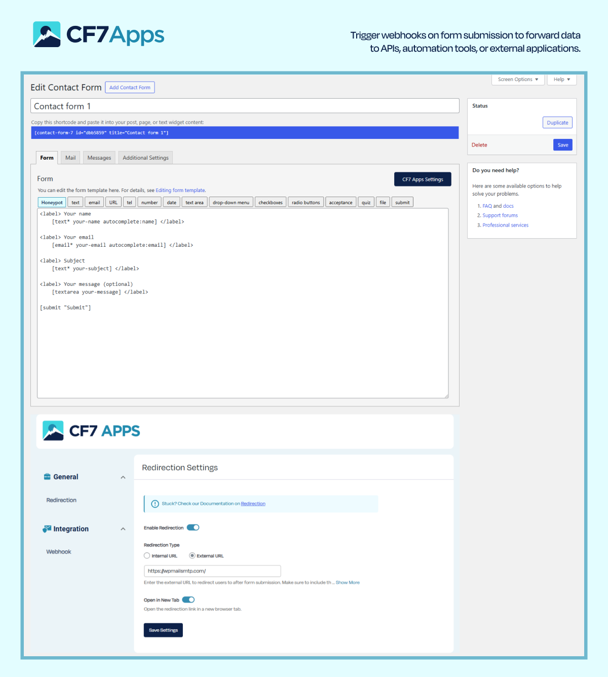 CF7 Apps – Honeypot, Database, Redirection, Webhook, and Addons for Contact Form 7