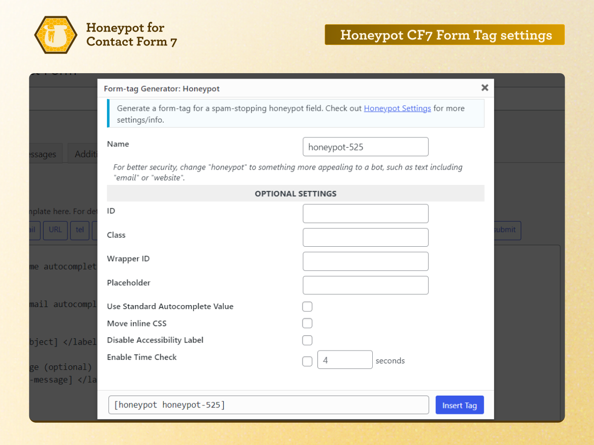 Honeypot CF7 Form Tag settings