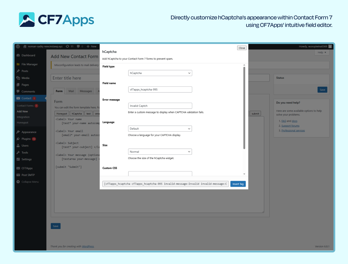 Contact form 7 hCaptcha Tag.