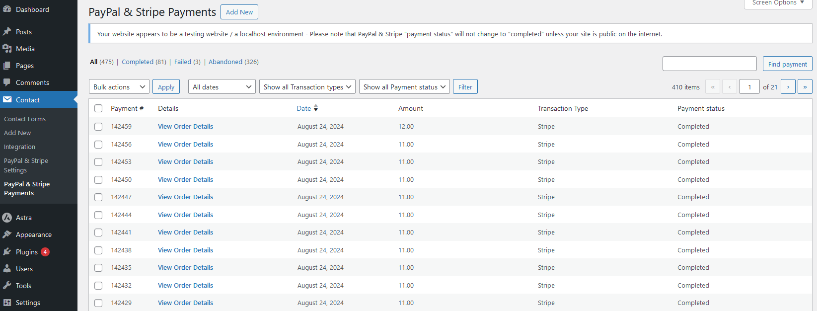 PayPal & Stripe payments history