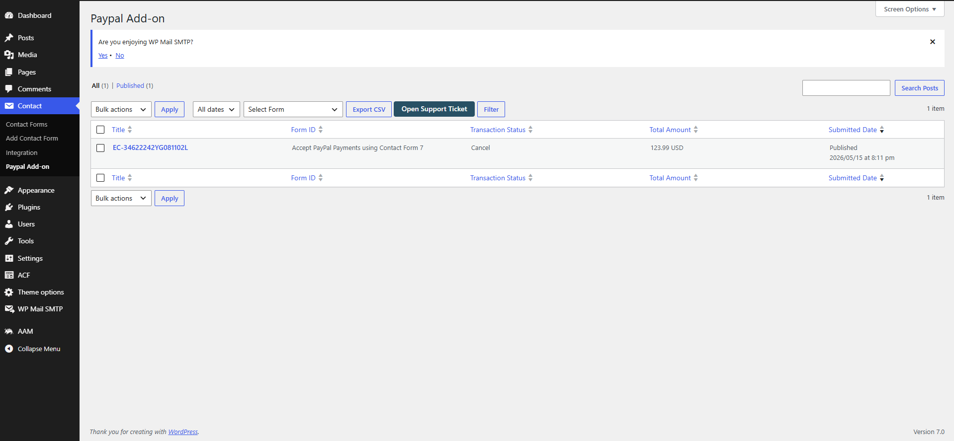 Export Contact Form 7 payment data to CSV.