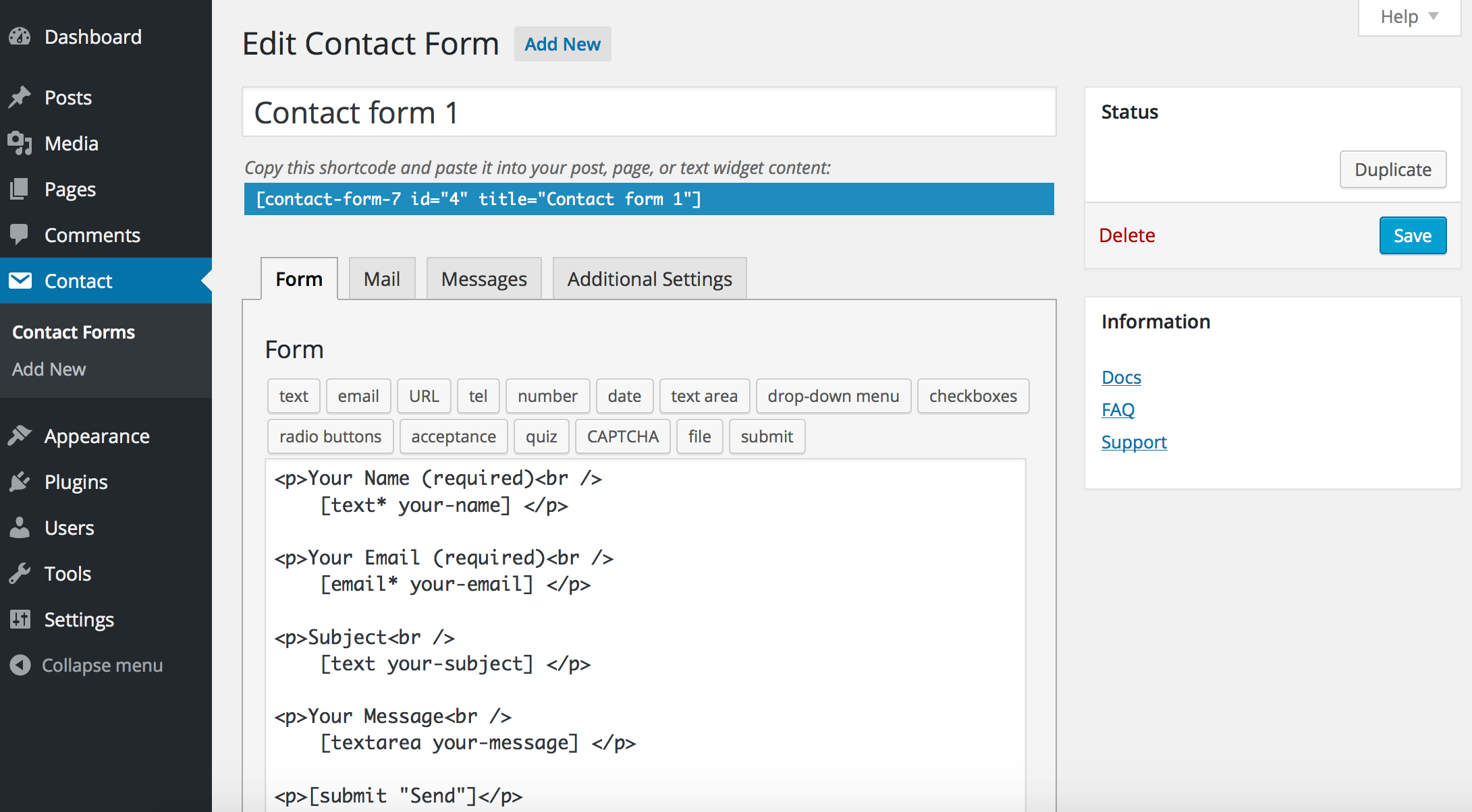 Serial Number for Contact Form 7 – WordPress plugin