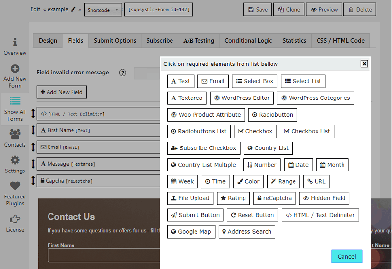 <p>Admin panel, Fields</p>