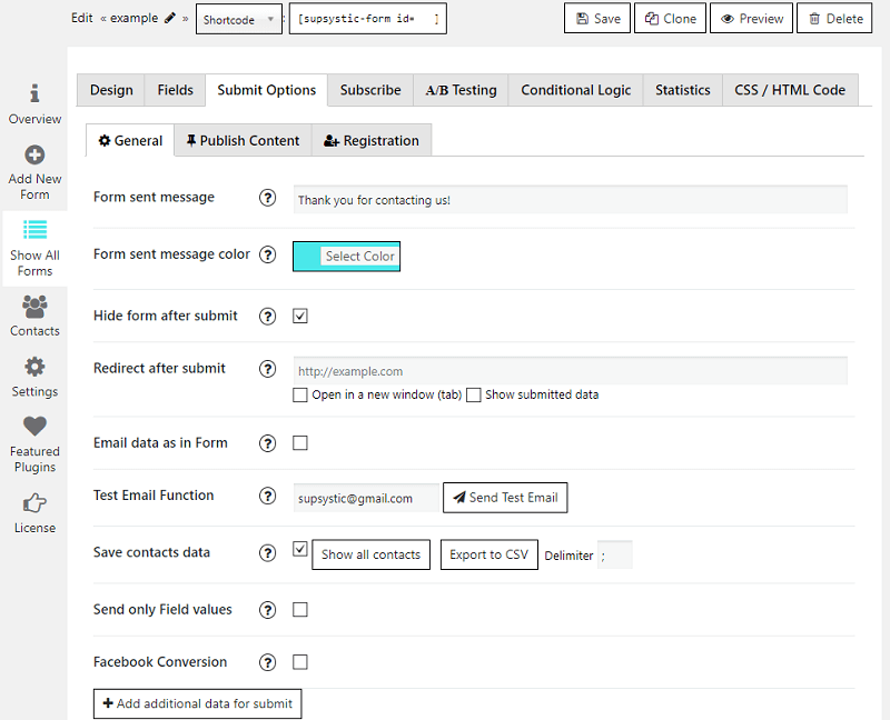 <p>Admin panel, Submit options settings, Publish content &amp; Registration</p>