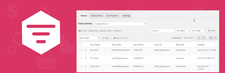 Product image for Contact Form Entries – Contact Form 7, WPforms and more.