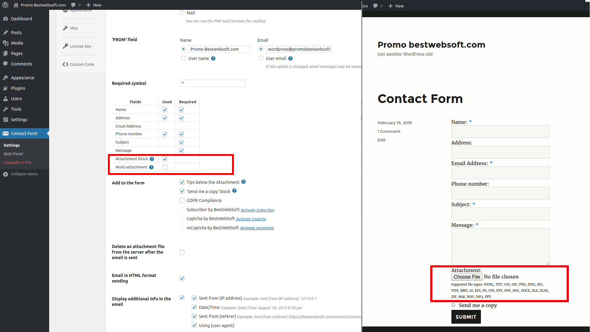 Enable the file attachement option to get important files from senders via contact form.