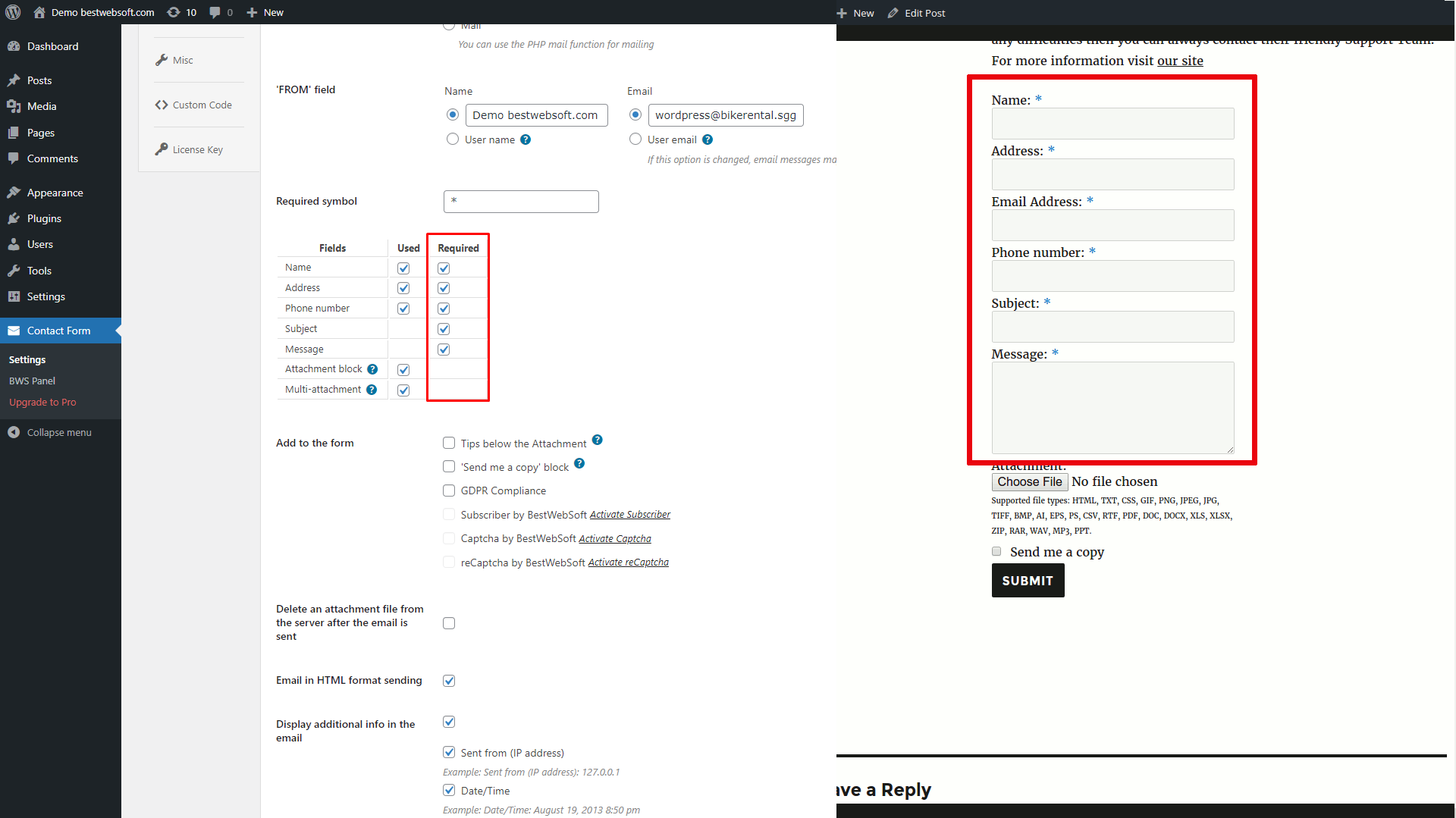 Make any of the standard form fields required or not.