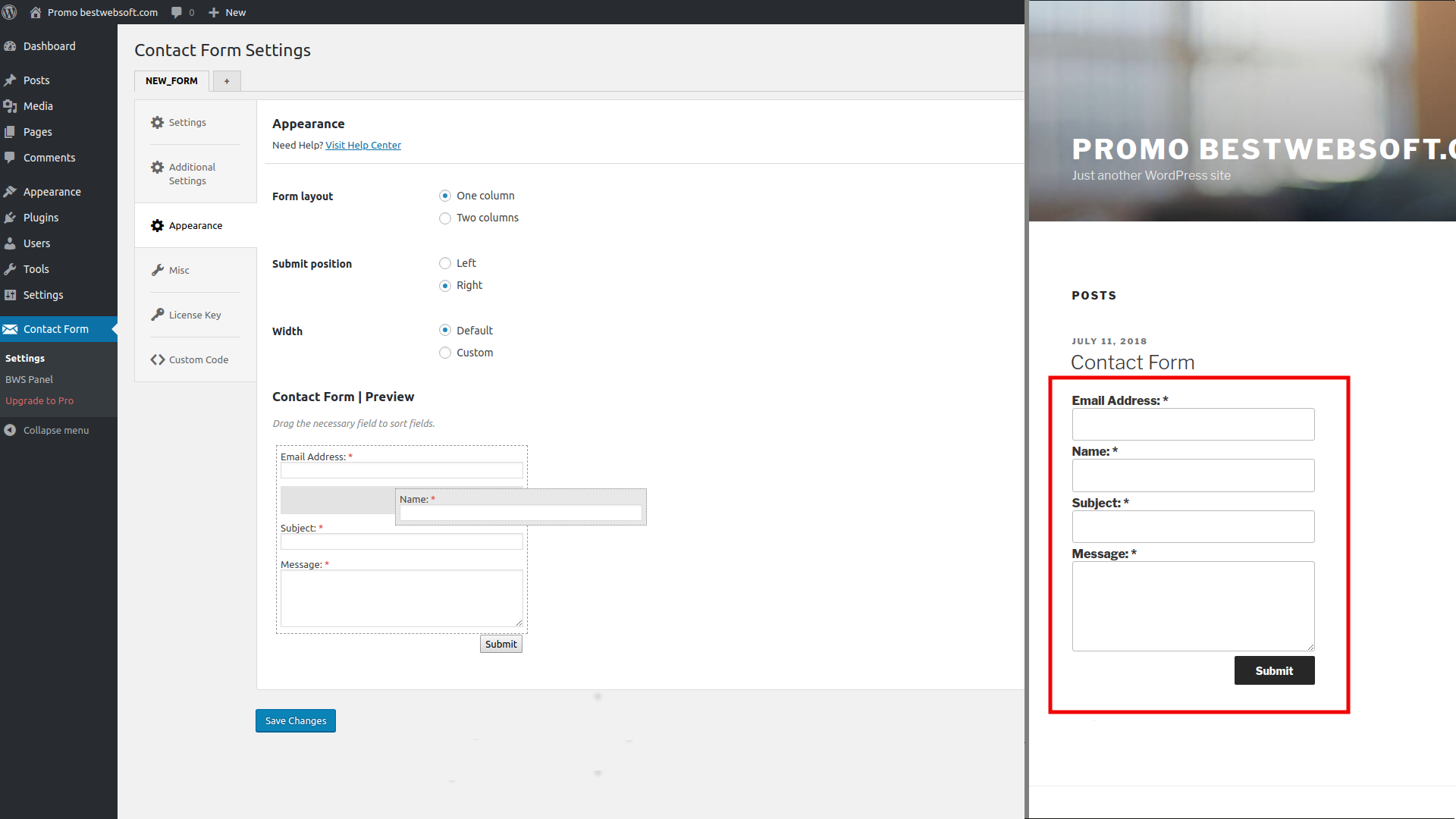 Re-order contact form fields using drag &amp; drop interface.