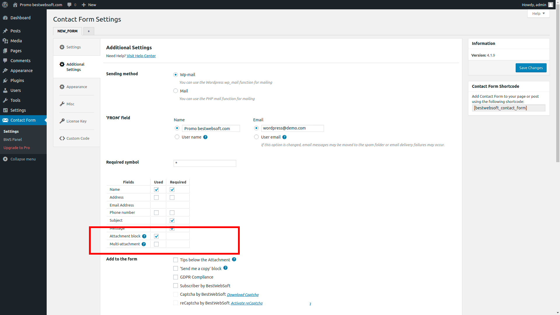 Enable the file multiattachment option to get important files from senders via contact form.