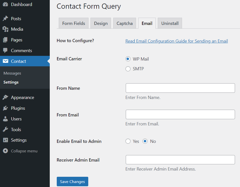 Contact Form Email Settings