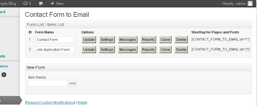 contact form processing settings