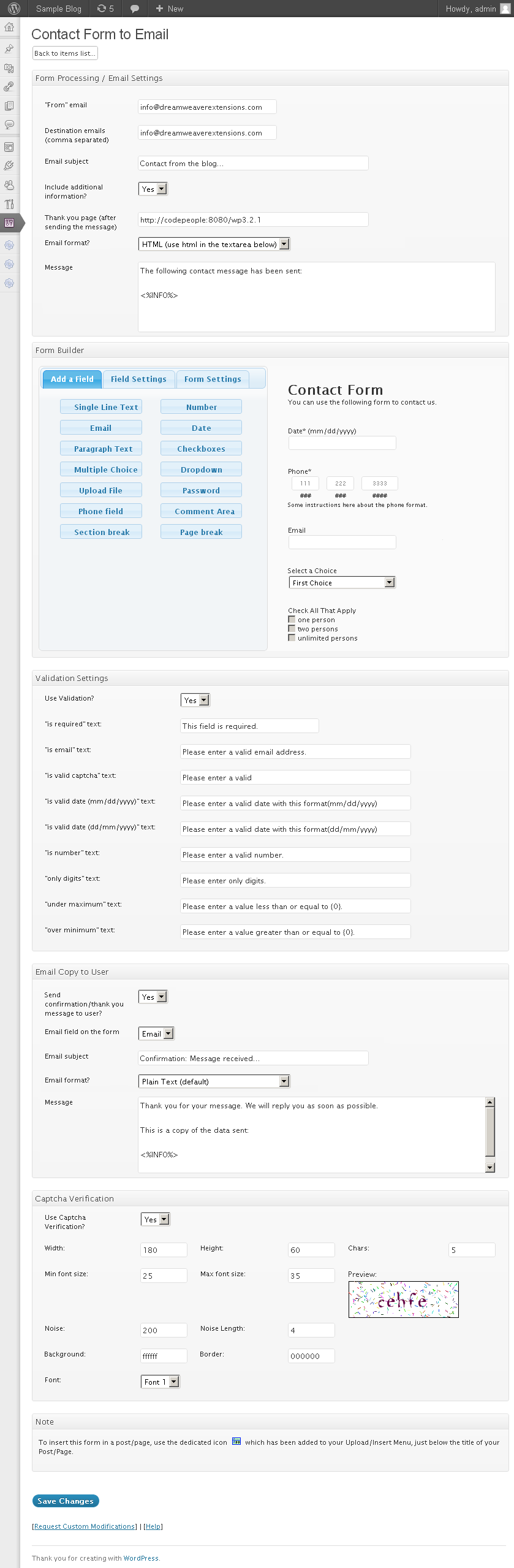 Built-in captcha image anti-spam protection