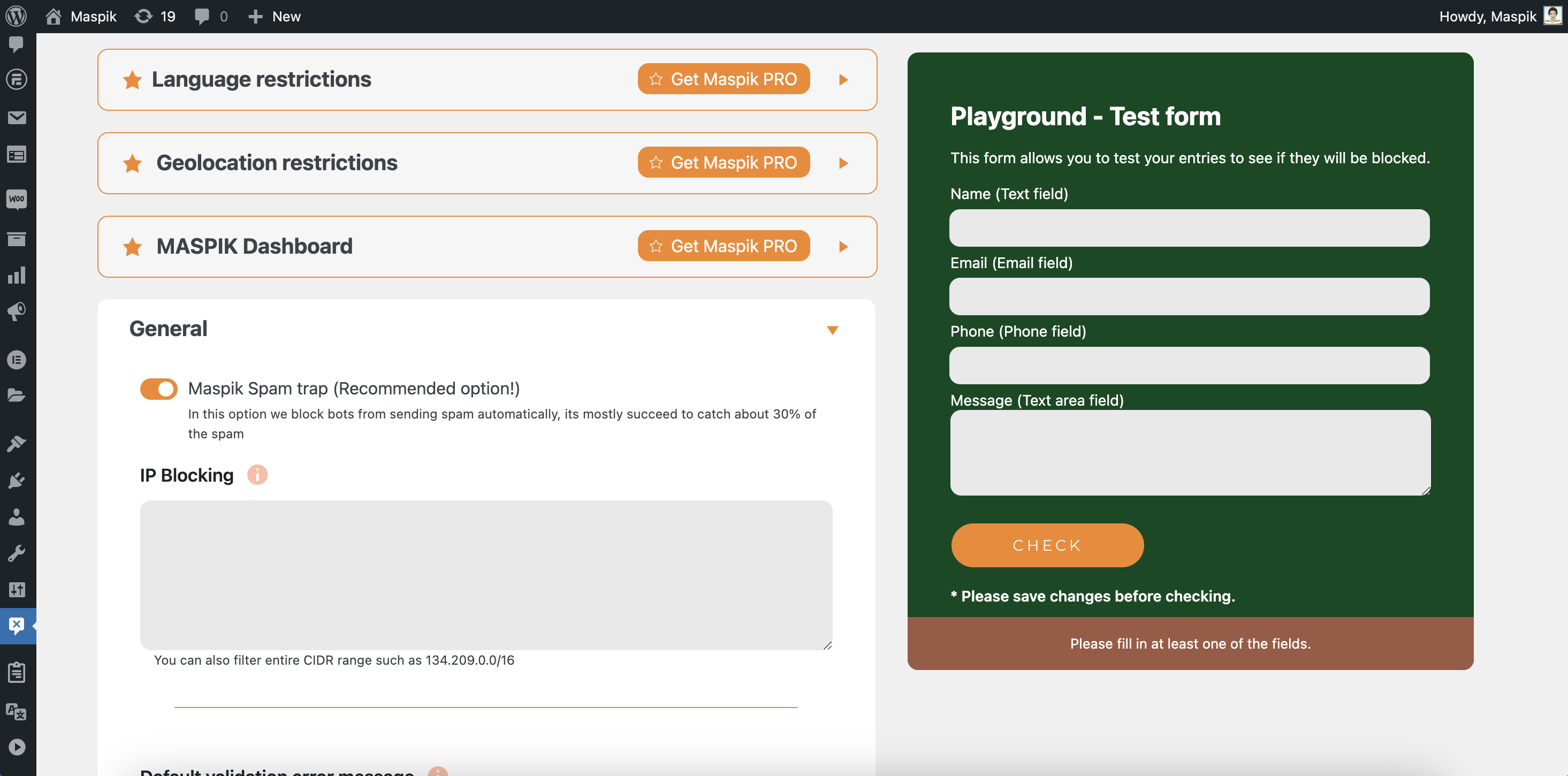 Block spam submissions in wordpress contact form